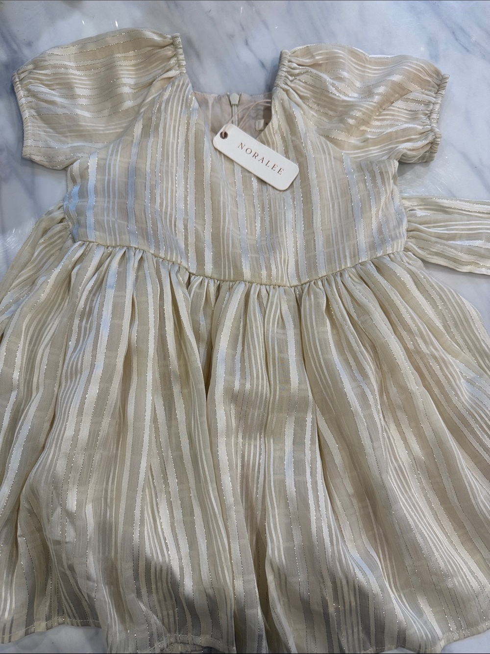 NWT  champagne & gold striped Noralee dress sz 2